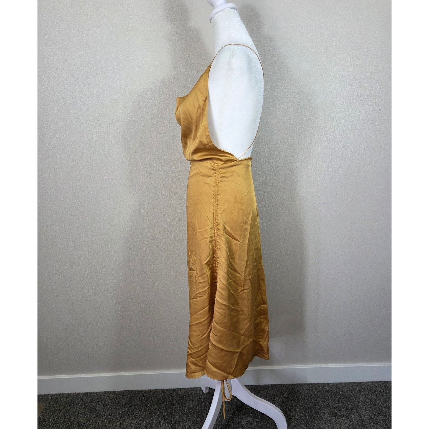 21six Couture Luxury Gold Satin Cowl Neck Asymmetrical Midi Slip Dress Small — image 3 of 8
